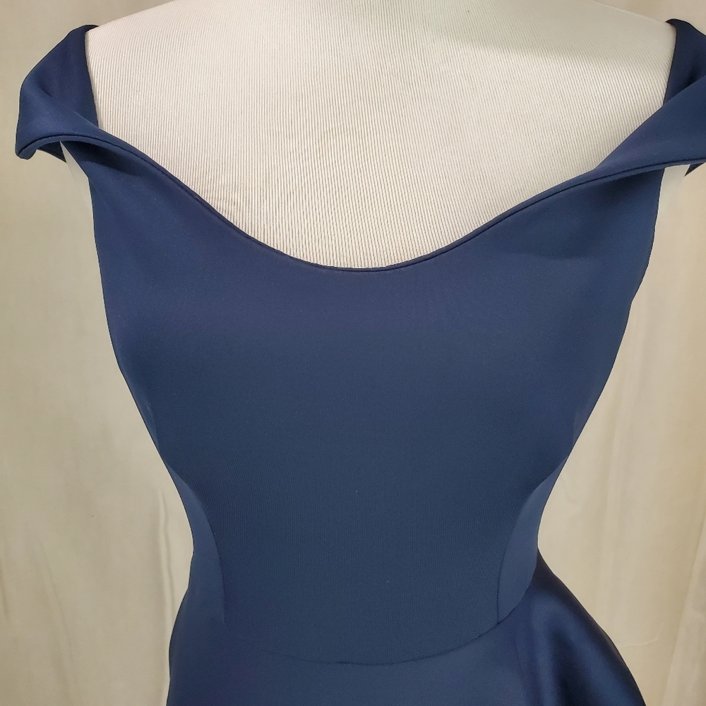 Black Halo Midnight Padma Gown Slit Front Navy Dress with Ruffle Wedding Formal - Picture 8 of 14